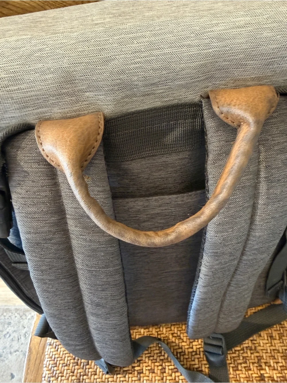 Eddie Bauer Two-Tone Gray Canvas Diaper Backpack with Tan Accents